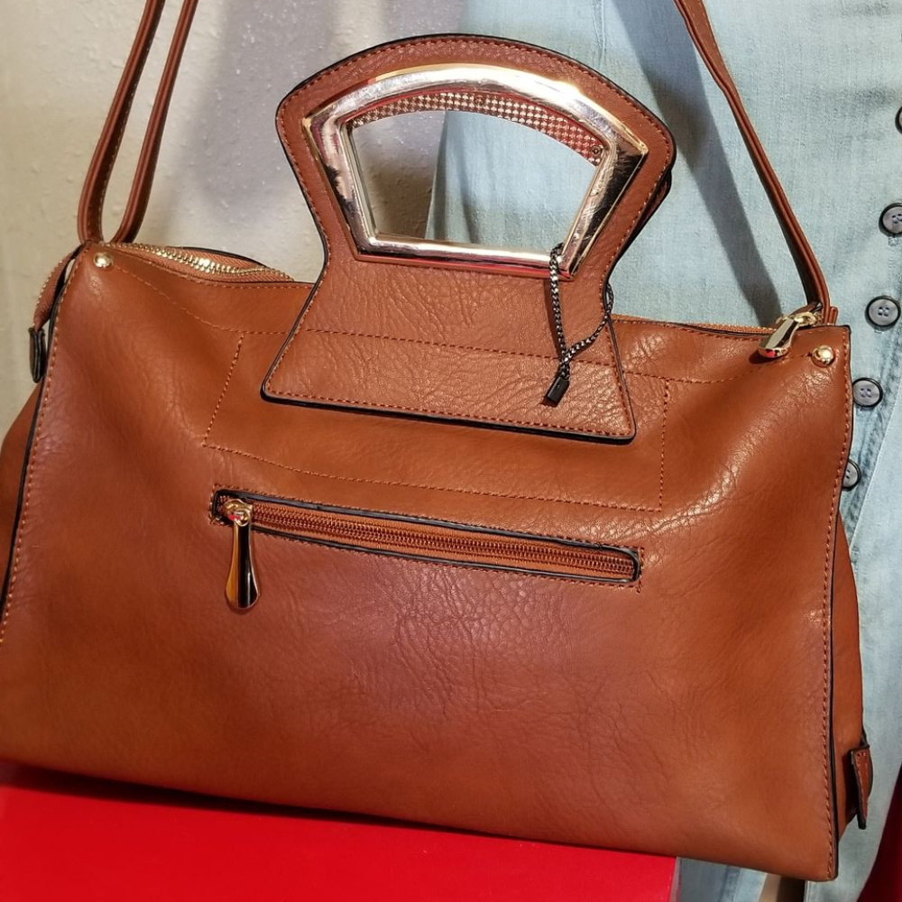 Brown Leather like Gold Hardware Tote